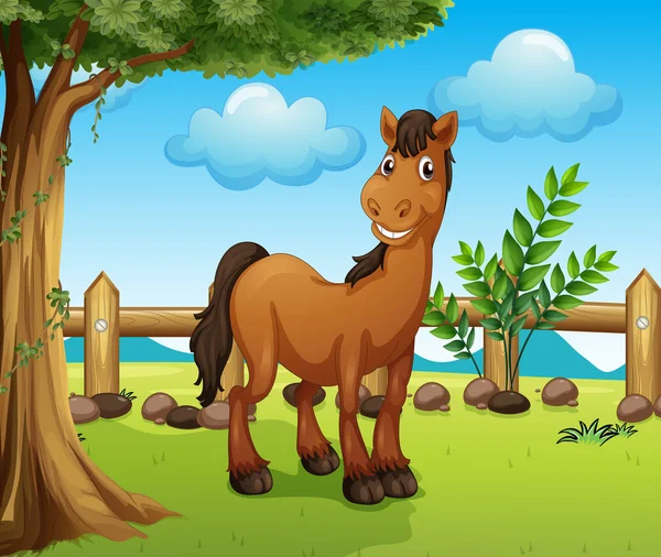 Feliz caballo marrón dentro de una cerca — Archivo Imágenes Vectoriales