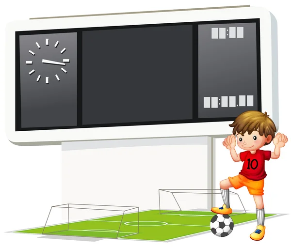 A boy playing soccer at the court — Stock Vector