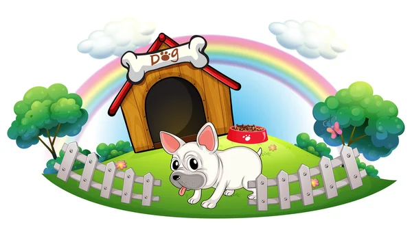 A dog in a doghouse with fence — Stock Vector
