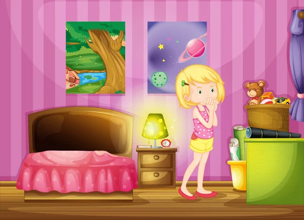 A girl wishing inside her room — Stock Vector