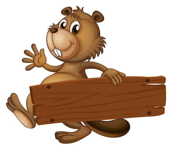 A beaver holding a wooden signboard — Stock Vector