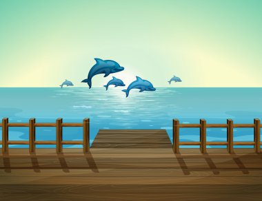 Six dolphins diving clipart