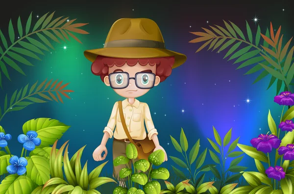 Un garçon avec une lunette et un chapeau — Image vectorielle