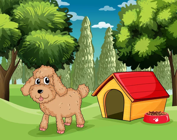 Köpek evinin önünde duran bir köpek — Stok Vektör