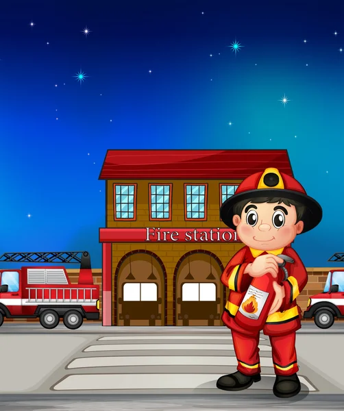 Пожарный с огнетушителем — стоковый вектор