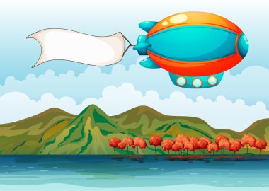 The empty banner carried by the colorful airship clipart