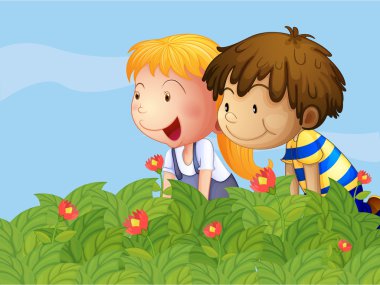 bir erkek ve bir kız bahçede