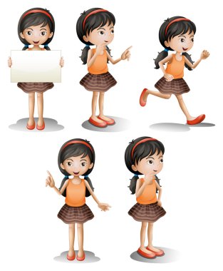 Five different positions of a girl clipart