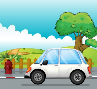 Cadde boyunca beyaz bir araba