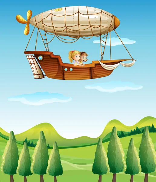 Girls riding in an airship — Stock Vector