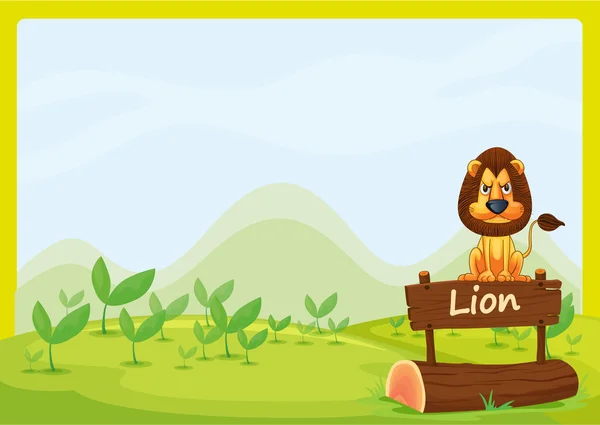 Un lion effrayant au-dessus d'un panneau — Image vectorielle