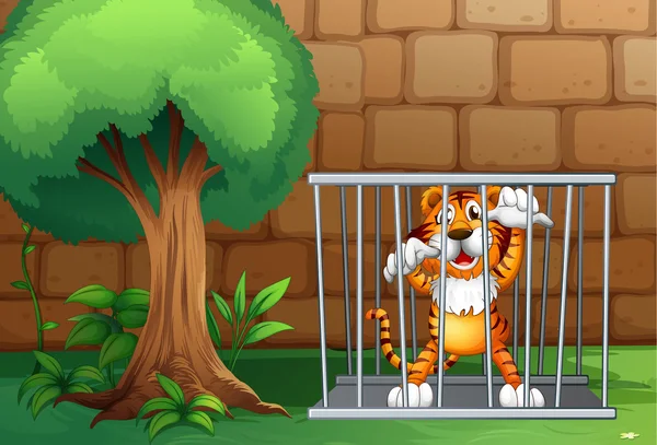 Un tigre dans une cage en acier — Image vectorielle