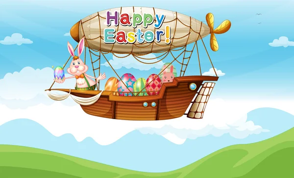 Un avion avec un lapin et des œufs de Pâques — Image vectorielle
