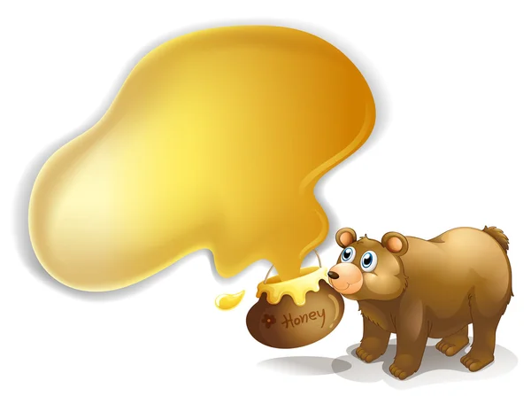 Een bruine beer en een pot met honing — Stockvector