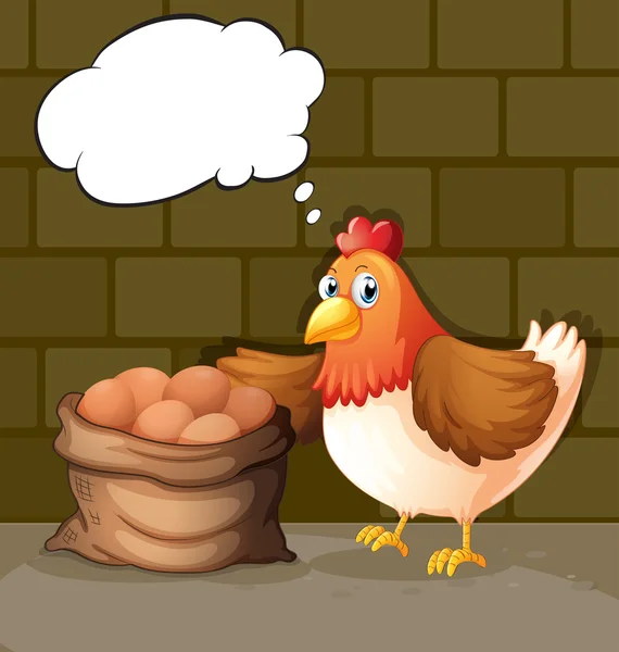 A hen beside the eggs with empty callouts — Stock Vector