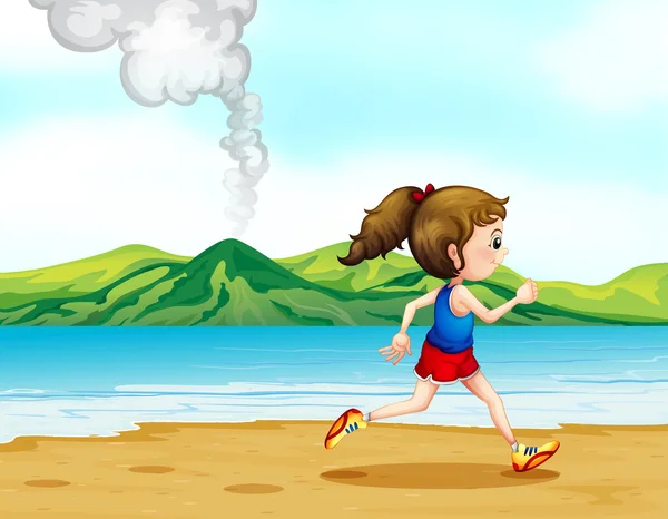 A girl running along the seashore — Stock Vector