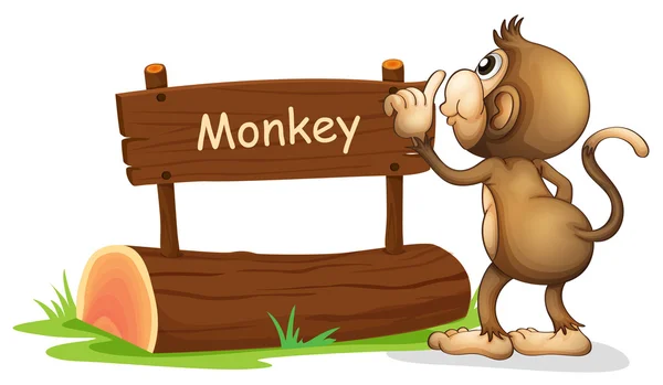 Um macaco de frente para uma placa de madeira — Vetor de Stock