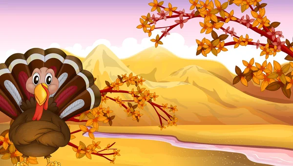 Ein Herbstblick mit einem Truthahn — Stockvektor