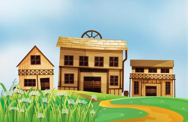 Tres estilos diferentes de casas de madera — Vector de stock