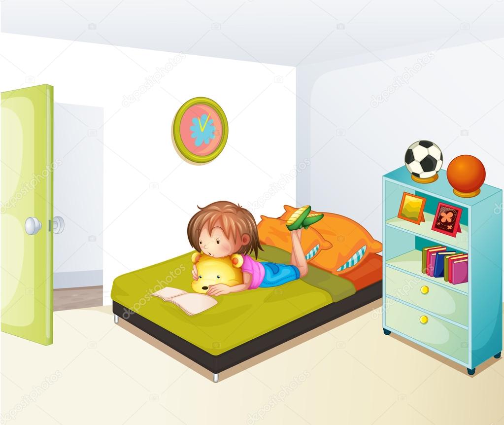 A Girl Studying In Her Clean Bedroom Stock Vector