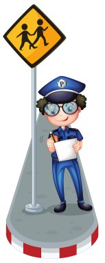 bir polis sarı tabela ile yazma