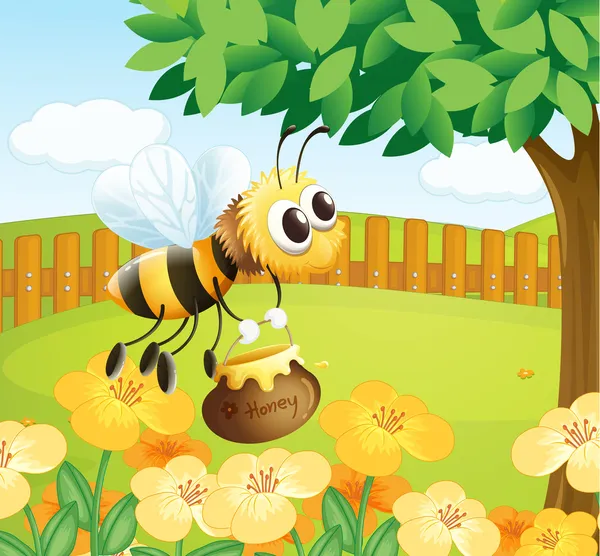 A bee holding a honey while flying — Stock Vector
