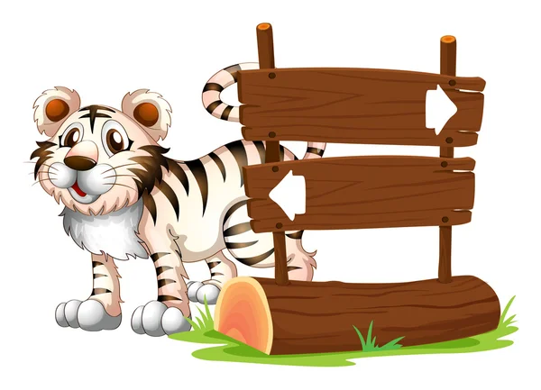 A tiger at the back of a wooden signboard — Stock Vector