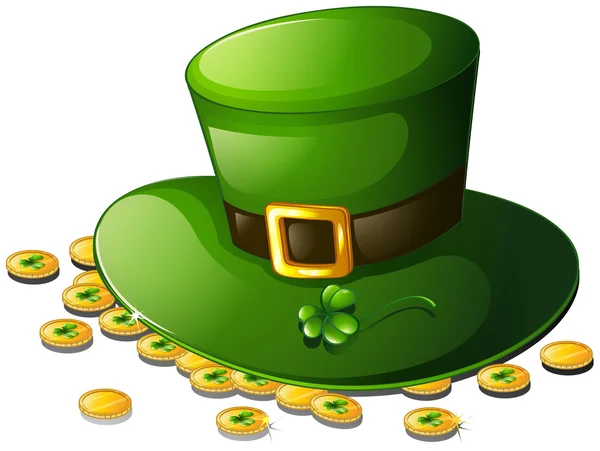Zielony kapelusz i monet do St. Patrick's Day — Wektor stockowy