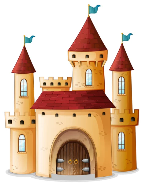 Un castillo con tres banderas azules — Vector de stock