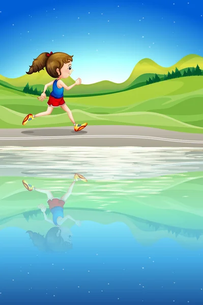 Una ragazza che corre lungo il fiume — Vettoriale Stock