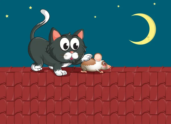 Un gatto e un topo sul tetto Illustrazione Stock