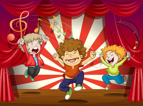 Niños cantando en el escenario — Vector de stock