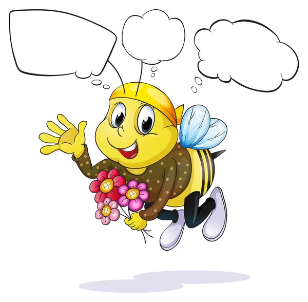 Una abeja con flores pensando — Vector de stock