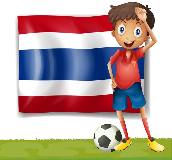 Seorang pemain sepak bola di depan bendera Thailand - Stok Vektor