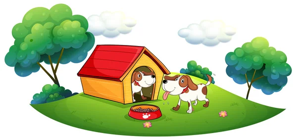 Two puppies with a doghouse — Stock Vector