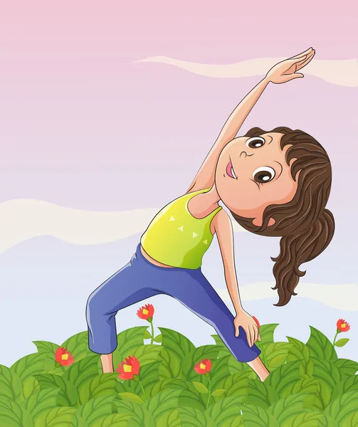 Une fille faisant de l'exercice au jardin — Image vectorielle