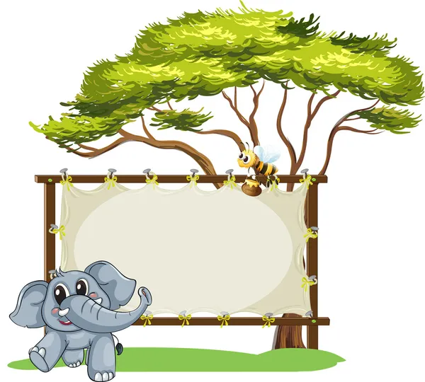 A signage with a young gray elephant and a bee — Stock Vector