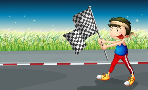 Um menino caminhando na rua com uma bandeira —  Vetores de Stock