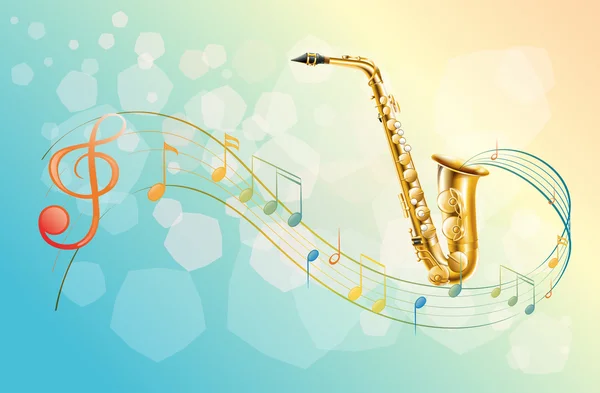 A saxophone and the musical symbols — Stock Vector