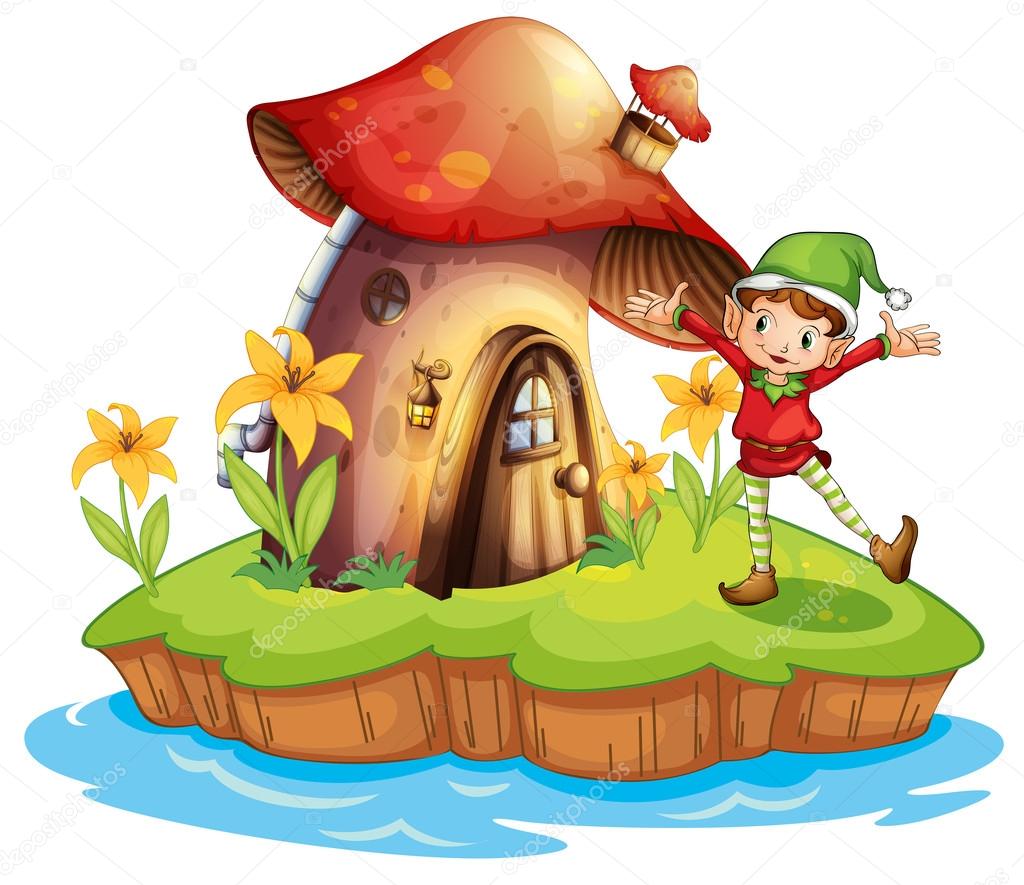 A dwarf outside a mushroom house