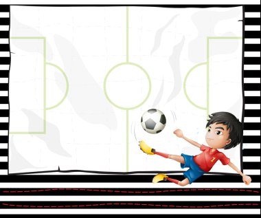 A boy playing football and an emtpy stationery clipart