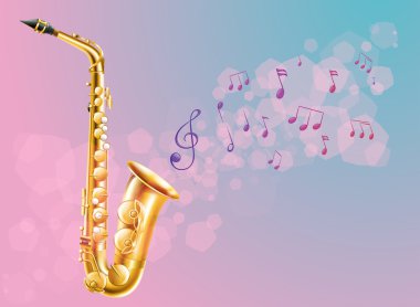 bir saksafon müzik notaları ile