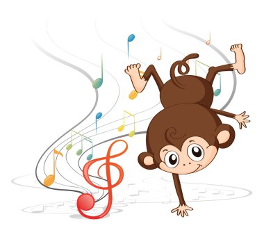 dans müzik notaları ile maymun