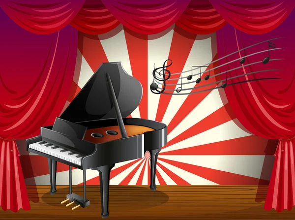 A piano at the stage with musical notes — Stock Vector