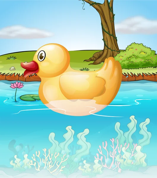 El pato de juguete amarillo en el estanque — Archivo Imágenes Vectoriales