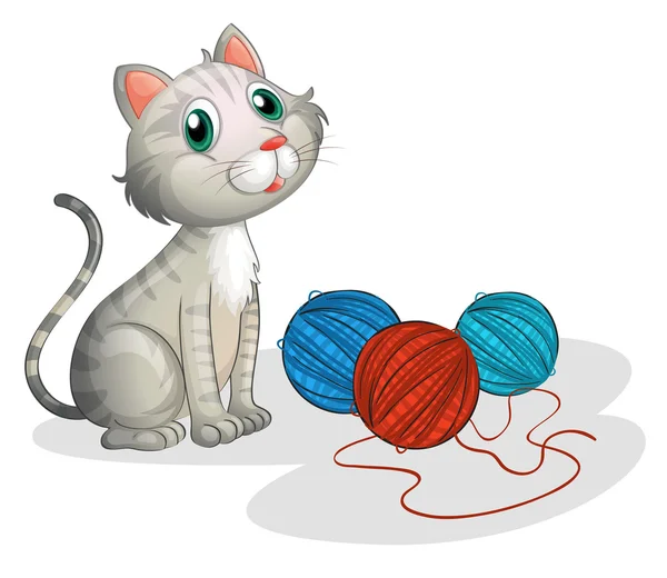 Le chat gris avec des jouets — Image vectorielle