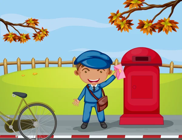 Een mailboy naast een brievenbus — Stockvector