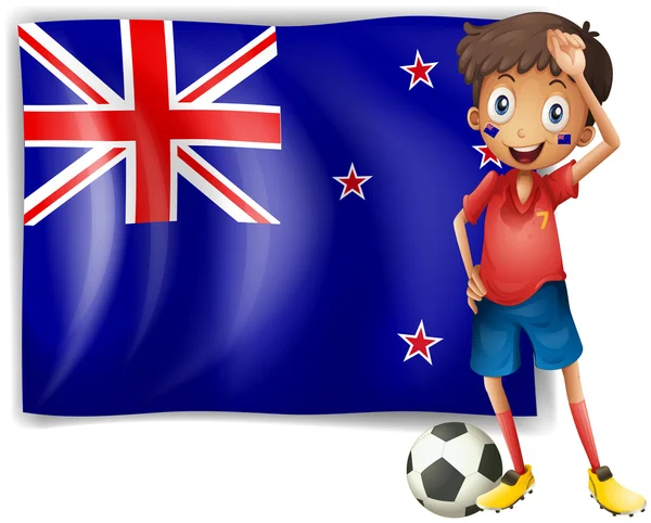 A boy beside an New Zealand flag — Stock Vector