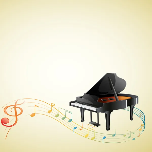 Un piano con clave G y notas musicales — Vector de stock