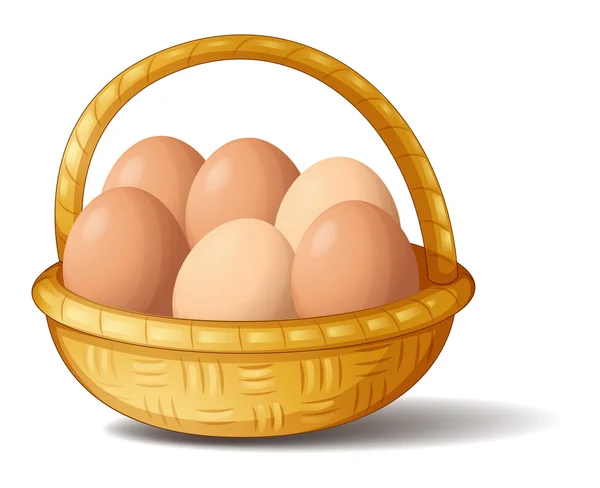 Een mand met zes eieren — Stockvector